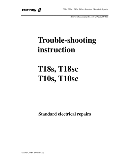 Ericsson Trouble shooting  . Rare and Ancient Equipment Ericsson Mobile Phones ERICSSON T10, T18 ERICSSON T10, T18 1 Trouble shooting.pdf