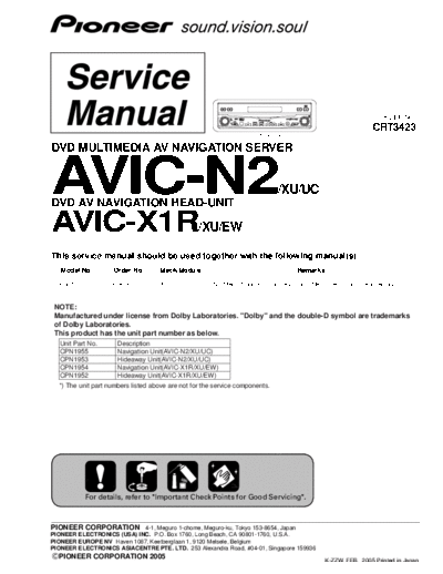 Pioneer avic-n2  Pioneer AVIC AVIC-N2 & XU & UC AVIC-X1R & XU & EW pioneer_avic-n2.pdf