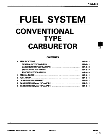 MITSUBISHI 13A  MITSUBISHI Engines Manuals Carburetor+Emissions 13A.pdf
