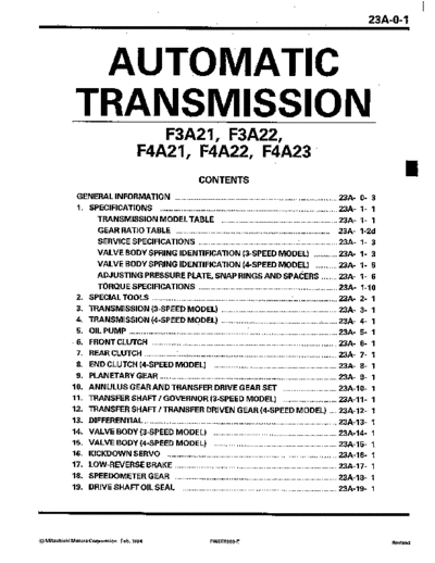 MITSUBISHI 23A  MITSUBISHI Transmission FRONT WHEEL DRIVE AUTOMATIC TRANSMISSION 23A.pdf