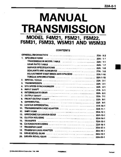 MITSUBISHI 22A  MITSUBISHI Transmission FRONT WHEEL DRIVE MANUAL TRANSMISSION 22A.pdf