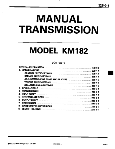 MITSUBISHI 22B  MITSUBISHI Transmission FRONT WHEEL DRIVE MANUAL TRANSMISSION 22B.pdf