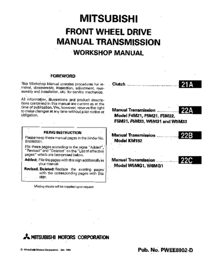 MITSUBISHI G-TITLE  MITSUBISHI Transmission FRONT WHEEL DRIVE MANUAL TRANSMISSION G-TITLE.pdf