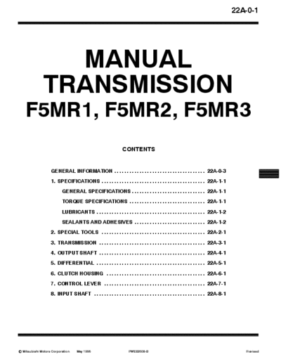 MITSUBISHI 22A  MITSUBISHI Transmission FRONT WHEEL DRIVE MANUAL TRANSMISSION (E-W) 22A.pdf