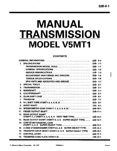MITSUBISHI 22B  MITSUBISHI Transmission REAR WHEEL DRIVE MANUAL TRANSMISSION 22B.pdf