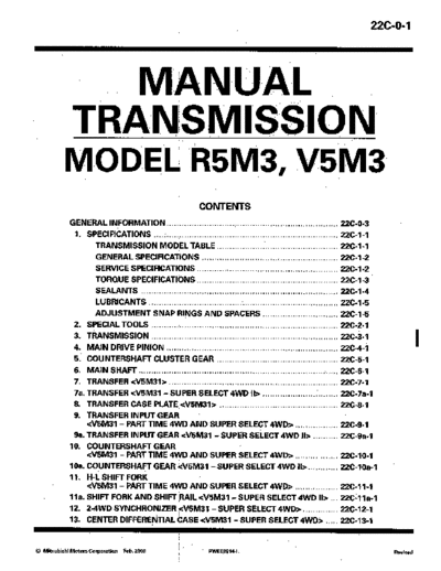 MITSUBISHI 22C  MITSUBISHI Transmission REAR WHEEL DRIVE MANUAL TRANSMISSION 22C.pdf