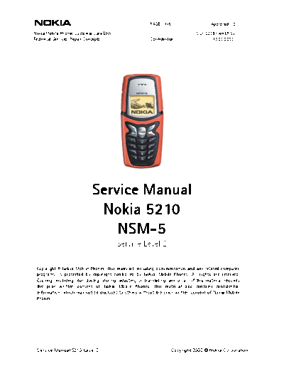 NOKIA SM 5210 NSM5 LEVEL2 V1  NOKIA Mobile Phone Nokia_5210 SM_5210_NSM5_LEVEL2_V1.PDF