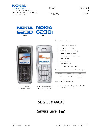 NOKIA 6230 i RH-12 RM-72 service manual level 1 2 v3  NOKIA Mobile Phone 6230i 6230_i_RH-12_RM-72_service_manual_level_1_2_v3.pdf