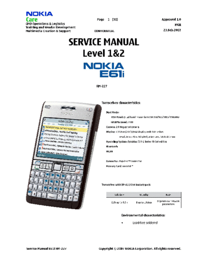 NOKIA E61i RM-227 SM Level 1&2  NOKIA Mobile Phone E61i E61i_RM-227_SM_Level_1&2.pdf