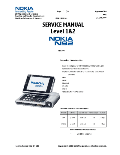 NOKIA N92 RM-100 SM Level 1 2  NOKIA Mobile Phone N92 N92_RM-100_SM_Level_1_2.pdf