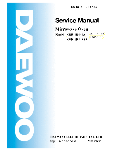 Daewoo KOR-1B4H0A & 1B4H9A04  Daewoo KOR KOR-1B4H0A & 1B4H9A04 KOR-1B4H0A & 1B4H9A04.PDF