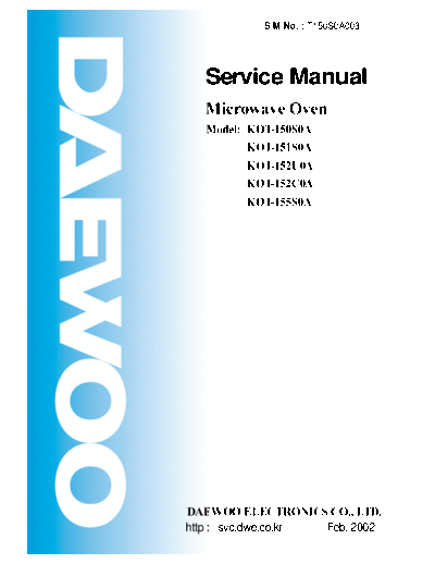 Daewoo KOT-150S0A & 151S0A & 152U0A & 152C0A & 155S0A  Daewoo KOT KOT-150S0A & 151S0A & 152U0A & 152C0A & 155S0A KOT-150S0A & 151S0A & 152U0A & 152C0A & 155S0A.pdf