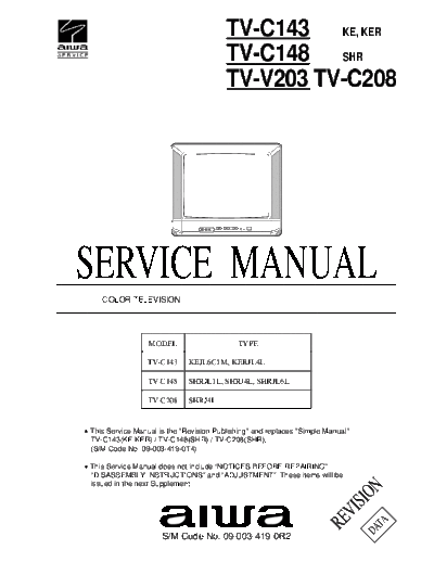 AIWA -TV-C143  AIWA     Aiwa TV-C143 & TV-C148 & TV-C208 & TV-V203 Aiwa-TV-C143.pdf