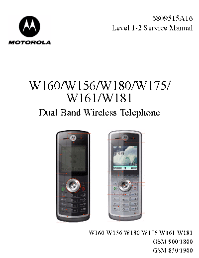 motorola SM W160 W175 W180 A4 L12 V2  motorola Mobile Phone W160_W175_W180_sm SM_W160_W175_W180_A4_L12_V2.pdf