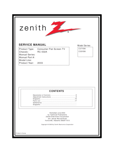 ZENITH C27V36  ZENITH TV C27V36 Zenith C27V36.zip