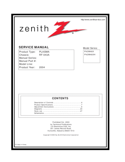 ZENITH P42W46X  ZENITH TV R57W46 Zenith P42W46X.zip