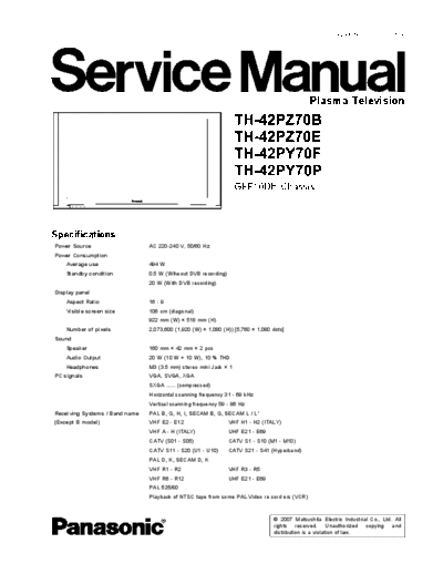 panasonic TH-42PZ70B TH-42PZ70E TH-42PY70F TH-42PY70P [SM]  panasonic Training Manuals Panasonic TH-42PZ70B TH-42PZ70E TH-42PY70F TH-42PY70P [SM].rar