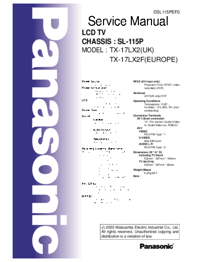 panasonic SL115P TX-17LX2 TX-17LX2F [SM]  panasonic Training Manuals Panasonic SL115P TX-17LX2 TX-17LX2F [SM].rar