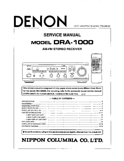 DENON  DRA-1000  DENON AM FM Stereo Receiver AM FM Stereo Receiver Denon - DRA-1000  DRA-1000.PDF
