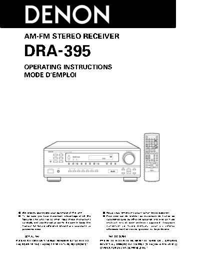 DENON  DRA-395  DENON AM FM Stereo Receiver AM FM Stereo Receiver Denon - DRA-395 & DRA-295  DRA-395.pdf