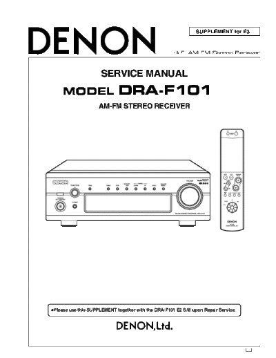 DENON SUPPLEMENT for E3  DRA-F101  DENON AM FM Stereo Receiver AM FM Stereo Receiver Denon - DRA-F101 SUPPLEMENT for E3  DRA-F101.PDF