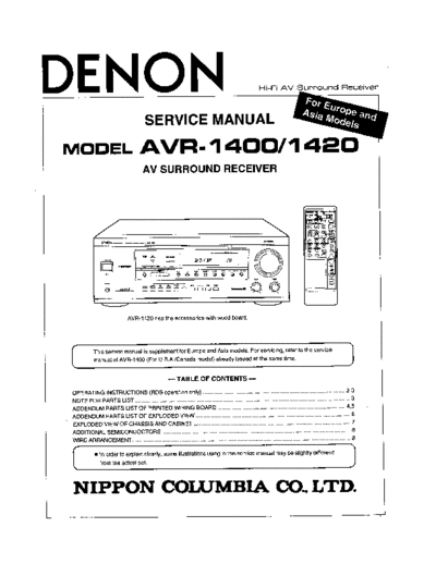 DENON  AVR-1400 & 1420  DENON AV Surround Receiver AV Surround Receiver Denon - AVR-1400 & 1420  AVR-1400 & 1420.PDF