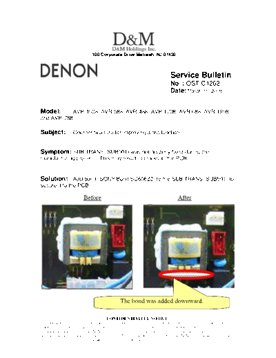 DENON Service Bulletin OST-C1262  DENON AV Surround Receiver AV Surround Receiver Denon - AVR-1508 Service Bulletin OST-C1262.PDF