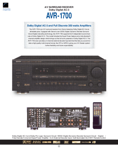 DENON  AVR-1700  DENON AV Surround Receiver AV Surround Receiver Denon - AVR-1700  AVR-1700.pdf