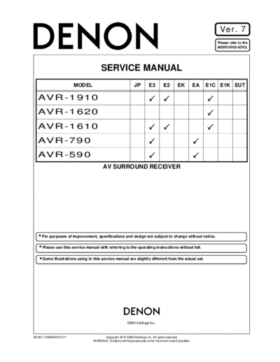 DENON  AVR-1910 & 1620 & 1610 & 790 & 590  DENON AV Surround Receiver AV Surround Receiver Denon - AVR-1910 & 1620 & 1610 & 790 & 590  AVR-1910 & 1620 & 1610 & 790 & 590.PDF