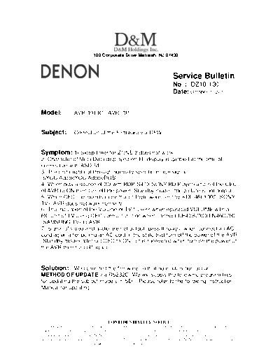 DENON Service Bulletin DZ10-130  DENON AV Surround Receiver AV Surround Receiver Denon - AVR-1911 & 791 Service Bulletin DZ10-130.PDF