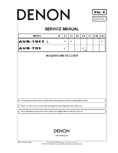 DENON  AVR-1911 & 791  DENON AV Surround Receiver AV Surround Receiver Denon - AVR-1911 & 791  AVR-1911 & 791.PDF