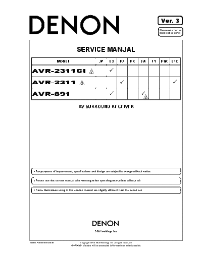 DENON  AVR-2311CI & AVR-891  DENON AV Surround Receiver AV Surround Receiver Denon - AVR-2311CI & AVR-891  AVR-2311CI & AVR-891.PDF
