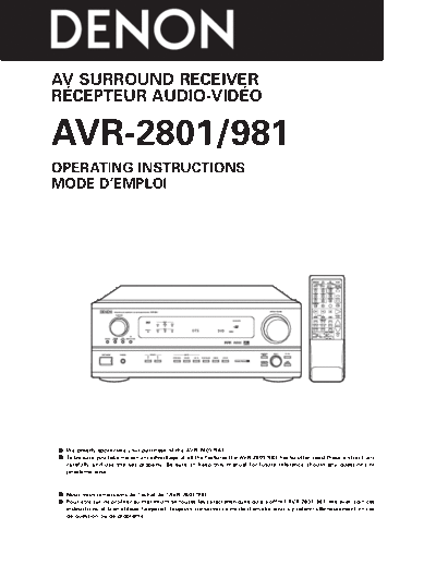 DENON  AVR-2801 & 981  DENON AV Surround Receiver AV Surround Receiver Denon - AVR-2801 & 981  AVR-2801 & 981.pdf