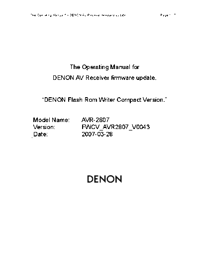 DENON Operating Manual 2007-03-28  DENON AV Surround Receiver AV Surround Receiver Denon - AVR-2807 & 987 Operating Manual 2007-03-28.PDF