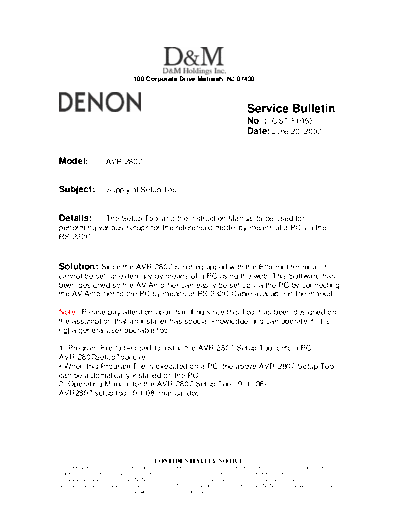 DENON Service Bulletin OST-F1053  DENON AV Surround Receiver AV Surround Receiver Denon - AVR-2807 & 987 Service Bulletin OST-F1053.PDF