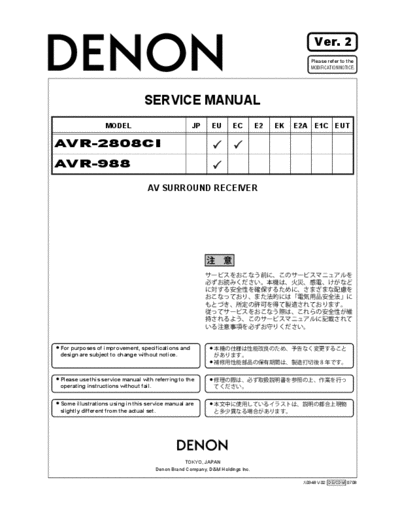 DENON  2 AVR-2808CI & 988  DENON AV Surround Receiver AV Surround Receiver Denon - AVR-2808CI & 988  2 AVR-2808CI & 988.PDF