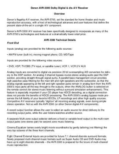 DENON Technical Details AVR-3300  DENON AV Surround Receiver AV Surround Receiver Denon - AVR-3300 Technical Details AVR-3300.pdf