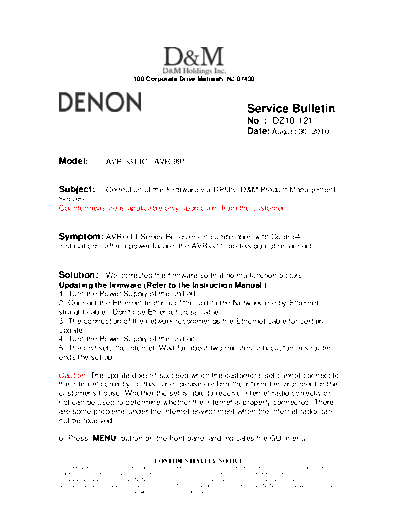 DENON Service Bulletin DZ10-121  DENON AV Surround Receiver AV Surround Receiver Denon - AVR-3311CI Service Bulletin DZ10-121.PDF