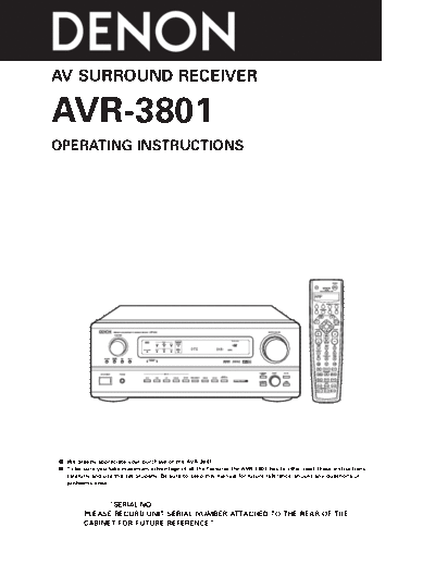 DENON ���������� AVR-3801  DENON AV Surround Receiver AV Surround Receiver Denon - AVR-3801 ���������� AVR-3801.pdf