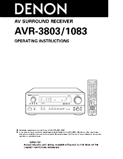DENON  AVR-3803 & 1083  DENON AV Surround Receiver AV Surround Receiver Denon - AVR-3803 & 1083  AVR-3803 & 1083.pdf