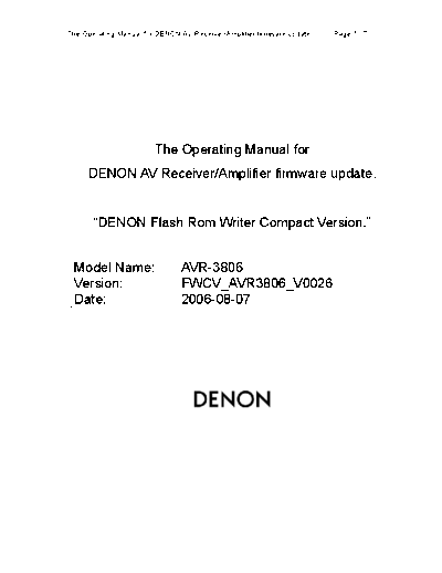 DENON Operating Manual 2006-08-07  DENON AV Surround Receiver AV Surround Receiver Denon - AVR-3806 Operating Manual 2006-08-07.PDF