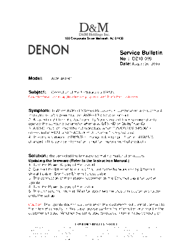 DENON Service Bulletin DZ10-099  DENON AV Surround Receiver AV Surround Receiver Denon - AVR-4810CI Service Bulletin DZ10-099.PDF