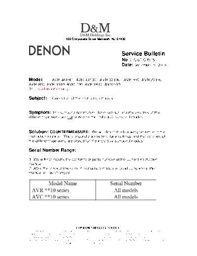 DENON Service Bulletin OST-C1575  DENON AV Surround Receiver AV Surround Receiver Denon - AVR-4810CI Service Bulletin OST-C1575.PDF