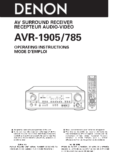 DENON  AVR-1905 & 785  DENON AV Surround Receiver & Amplifier AV Surround Receiver & Amplifier Denon - AVR-1905 & 785 & AVC-1590  AVR-1905 & 785.pdf