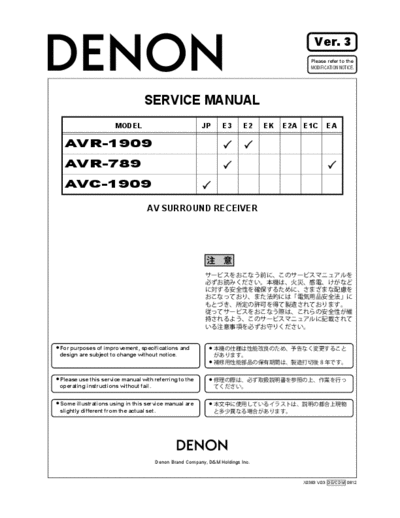 DENON  AVR-1909 & 789 & AVC-1909  DENON AV Surround Receiver & Amplifier AV Surround Receiver & Amplifier Denon - AVR-1909 & 789 & AVC-1909  AVR-1909 & 789 & AVC-1909.PDF