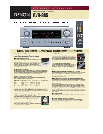 DENON  AVR-885  DENON AV Surround Receiver & Amplifier AV Surround Receiver & Amplifier Denon - AVR-2105 & 885 & AVC-1890  AVR-885.pdf