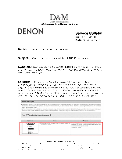 DENON Service Bulletin OST-C1102  DENON AV Surround Receiver & Amplifier AV Surround Receiver & Amplifier Denon - AVR-2307CI & 887 & AVC-1930 Service Bulletin OST-C1102.PDF