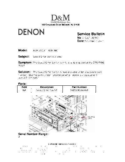DENON Service Bulletin OST-US013  DENON AV Surround Receiver & Amplifier AV Surround Receiver & Amplifier Denon - AVR-2307CI & 887 & AVC-1930 Service Bulletin OST-US013.PDF