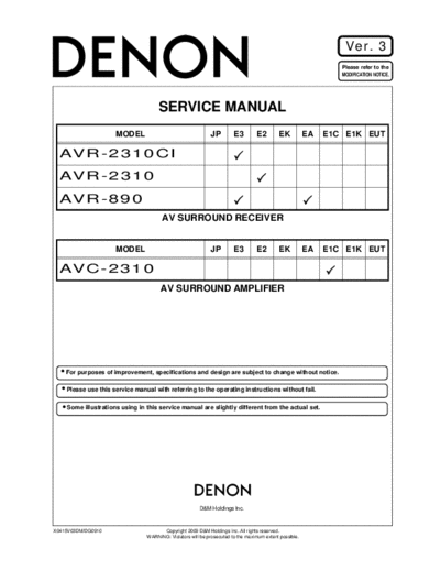 DENON  AVR-2310CI & 890 & AVC-2310  DENON AV Surround Receiver & Amplifier AV Surround Receiver & Amplifier Denon - AVR-2310CI & 890 & AVC-2310  AVR-2310CI & 890 & AVC-2310.PDF