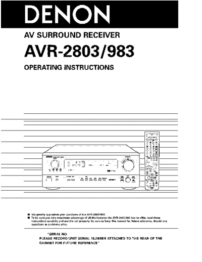 DENON  2 AVR-2803 & 983  DENON AV Surround Receiver & Amplifier AV Surround Receiver & Amplifier Denon - AVR-2803 & 983 & AVC-2870  2 AVR-2803 & 983.pdf